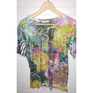 Jess & Jane Women's Short Sleeve Shirt Large Floral Top Ultra Lightweight Spring